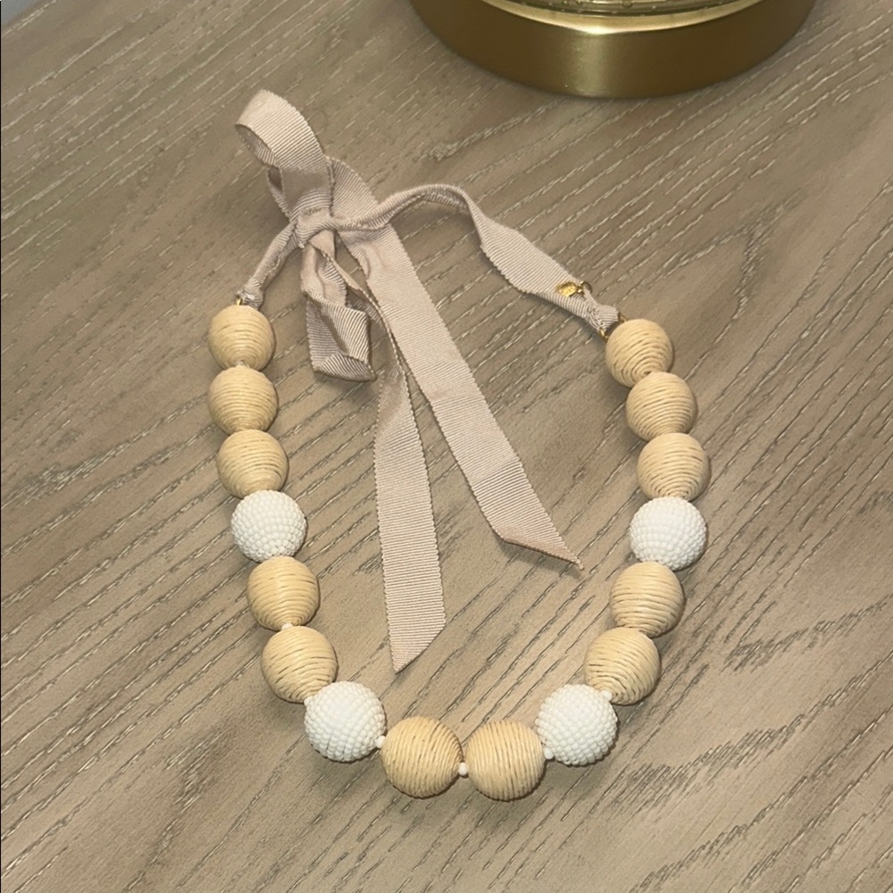 J Crew Chic Beaded Necklace with Ribbon Tie